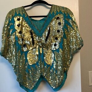Vintage Butterfly Sequin Top